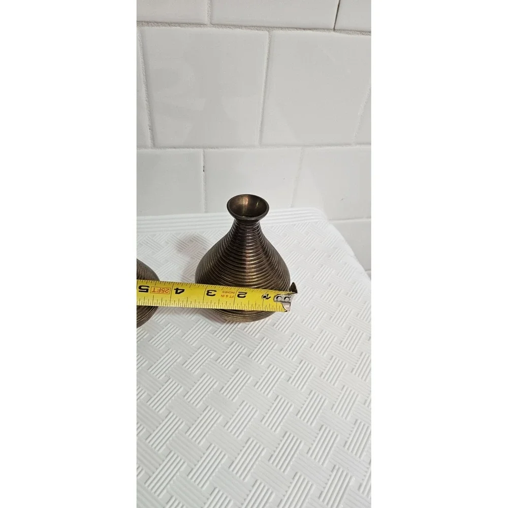 3 Bud Vase‎ Brass Solid Mid Century Modern Coil Graduated 2